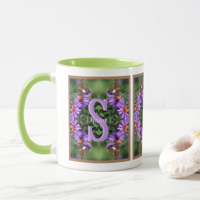 Personalized Monogram Initial Name Butterfly Art Mug (With Donut)