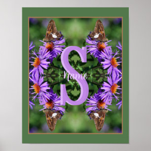Personalized Monogram Initial Name Butterfly Art Poster