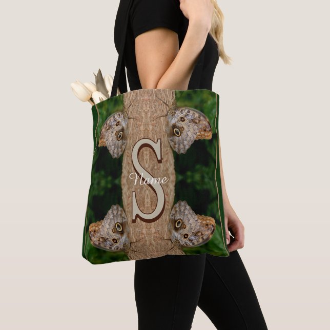 Personalized Monogram Initial Name Butterfly Art Tote Bag (Close Up)