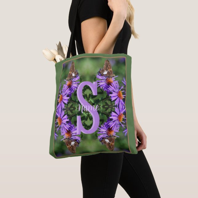 Personalized Monogram Initial Name Butterfly Art Tote Bag (Close Up)