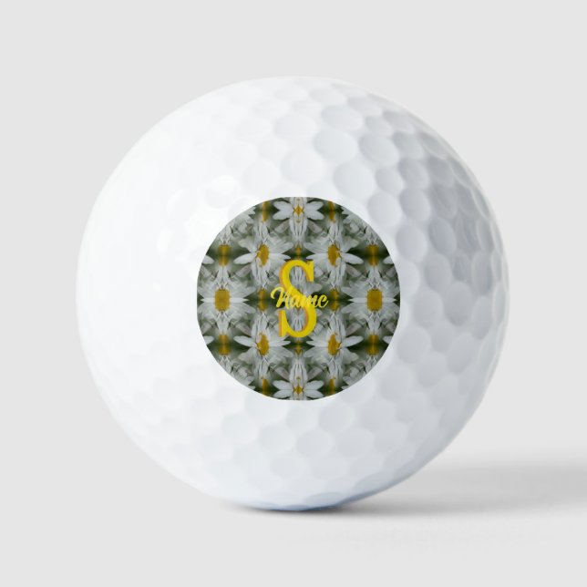 Personalized Monogram Initial Name Daisy Art Golf Balls (Front)