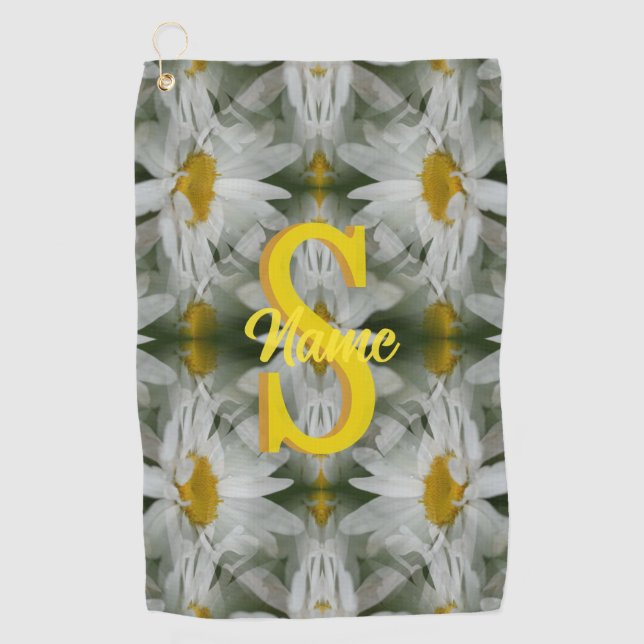 Personalized Monogram Initial Name Daisy Art Golf Towel (Front)