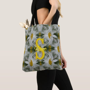Personalized Monogram Initial Name Daisy Art Tote Bag