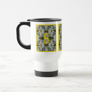 Personalized Monogram Initial Name Daisy Art Travel Mug