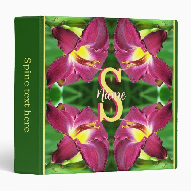 Personalized Monogram Initial Name Daylily Art Binder (Front/Spine)