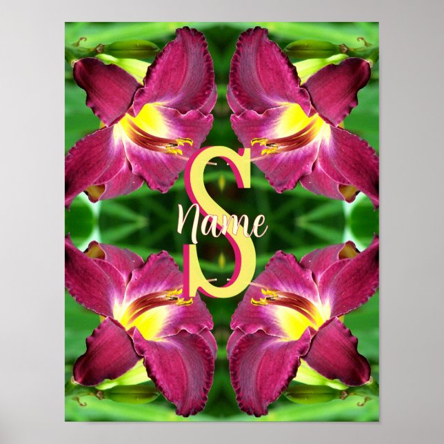Personalized Monogram Initial Name Daylily Art Poster (Front)