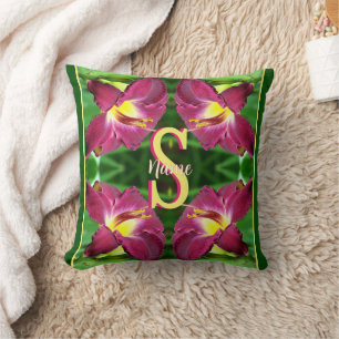 Personalized Monogram Initial Name Daylily Art Throw Pillow