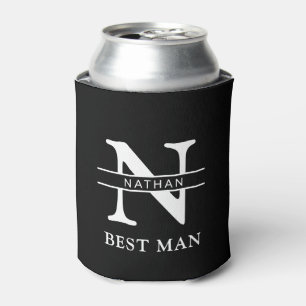 personalized monogram initial & name Groomsman Can Cooler