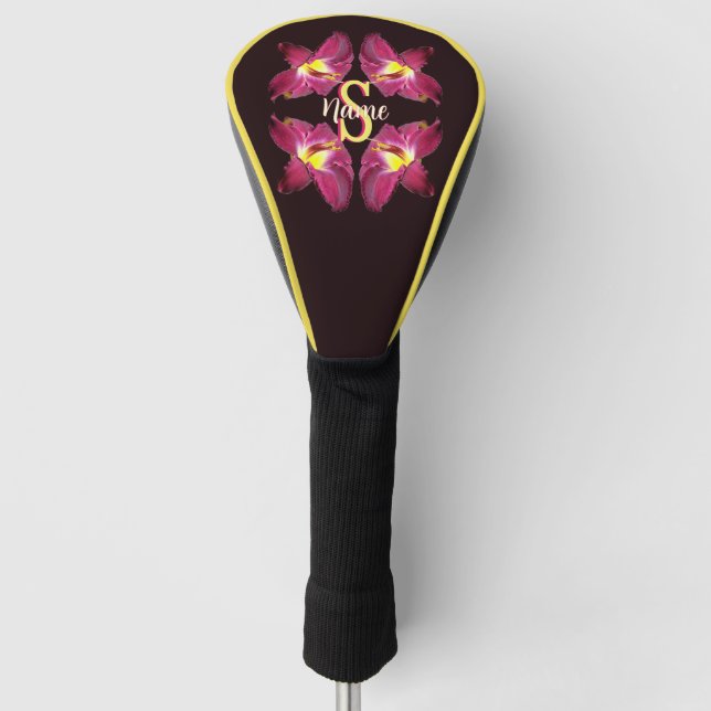 Personalized Monogram Initial Name Lily Art Golf Head Cover (Front)
