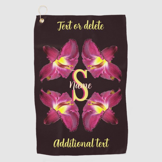 Personalized Monogram Initial Name Lily Art Golf Towel (Front)