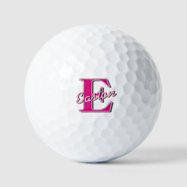 Personalized Monogram Initial Name Pink and Grey Golf Balls (Front)