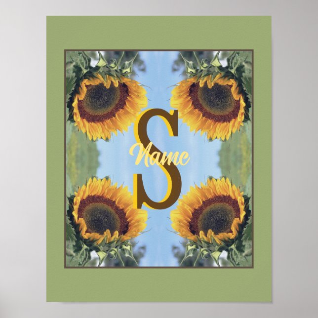 Personalized Monogram Initial Name Sunflower Art Poster (Front)