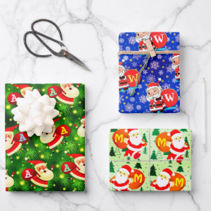 Personalized Monogram Initial on Santa Claus Bag Wrapping Paper Sheet