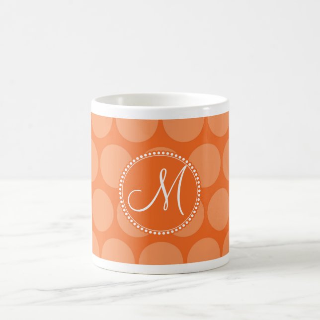 Personalized Monogram Initial Orange Polka Dots Coffee Mug (Center)