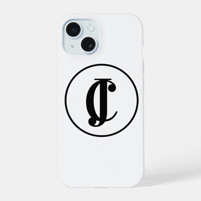 Personalized Monogram Initials Black and White iPhone 15 Case (Back)