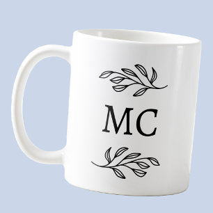 Personalized Monogram Initials Botanical Leaf Art Coffee Mug