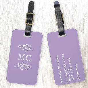 Personalized Monogram Initials Botanical Leaf Luggage Tag