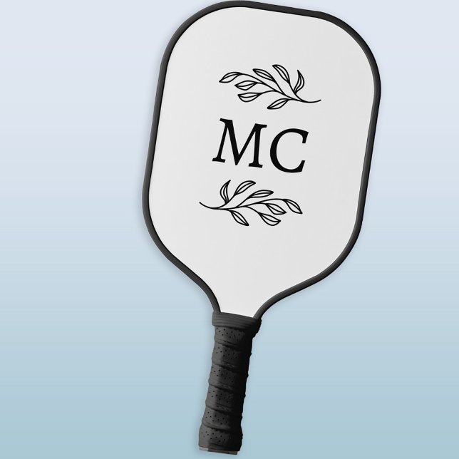Personalized Monogram Initials Botanical Leaf Pickleball Paddle (Personalized modern monogram initials botanical leaf line art pickleball paddle)