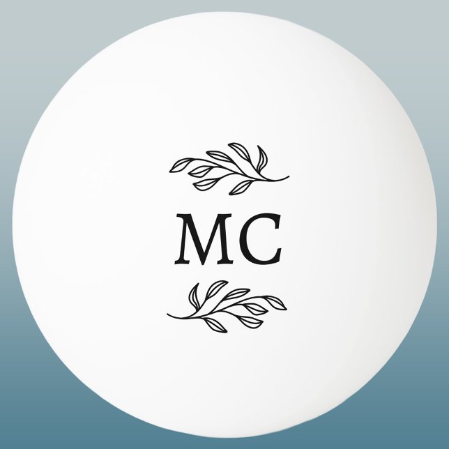 Personalized Monogram Initials Botanical Leaf Ping Pong Ball (Modern personalized monogram initials botanical leaf sprig ping pong ball)