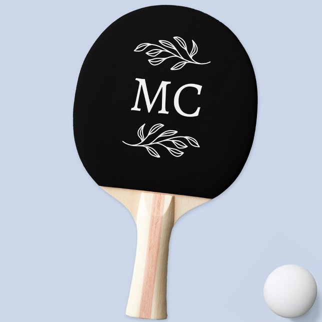 Personalized Monogram Initials Botanical Leaf Ping Pong Paddle (Modern personalized monogram initials botanical leaf line art ping pong paddle)