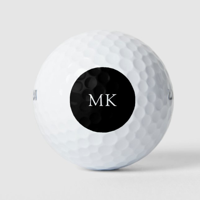 Personalized Monogram Initials Modern Black Golf Balls (Front)