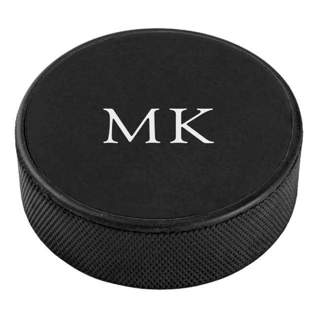 Personalized Monogram Initials Modern Black Hockey Puck (3/4)