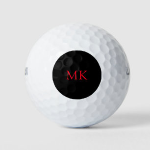 Personalized Monogram Initials Modern Black Red Golf Balls