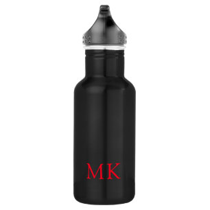 Personalized Monogram Initials Modern Red Black 532 Ml Water Bottle