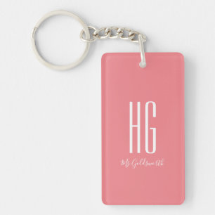 Personalized Monogram Initials Name Coral Pink Keychain