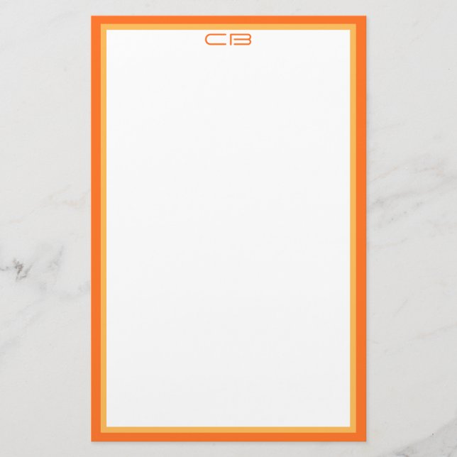 Personalized Monogram Initials Orange Border Stationery (Front)