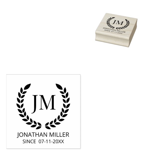 Personalized Monogram initials Rubber Stamp (Stamped)