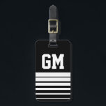 Personalized monogram intitial luggage tag for men<br><div class="desc">Personalized monogram intitial luggage tag for men. Classic black and grey stripe design with white monogrammed name intitial letters. Cool gift idea for men. Masculine manly sport design.</div>