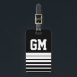 Personalized monogram intitial luggage tag for men<br><div class="desc">Personalized monogram intitial luggage tag for men. Classic black and grey stripe design with white monogrammed name intitial letters. Cool gift idea for men. Masculine manly sport design.</div>