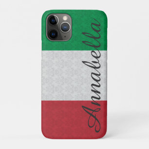 Personalized Monogram Italian Flag Damask Pattern iPhone 11 Pro Case