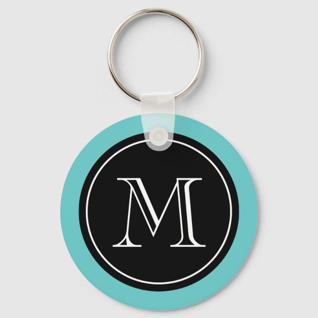 Personalized monogram keychain | Turquoise black (Front)