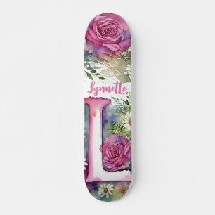 Personalized Monogram L Colourful Watercolor Flowe Skateboard
