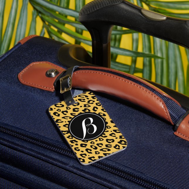 Personalized monogram leopard print luggage tag (Front Insitu 1)