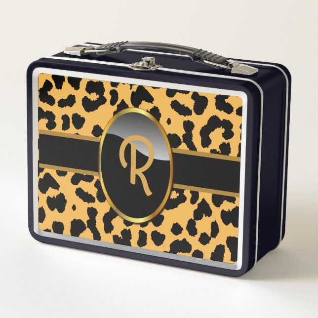 Personalized Monogram Leopard Print Metal Lunch Box (Front)