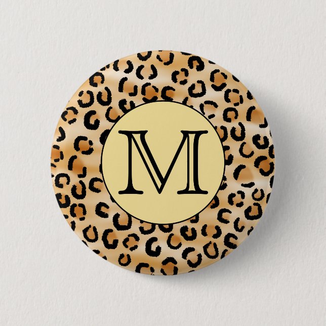 Personalized Monogram Leopard Print Pattern. 2 Inch Round Button (Front)