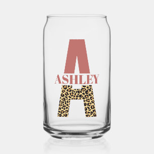 Personalized Monogram Letter A Pink Leopard print Can Glass