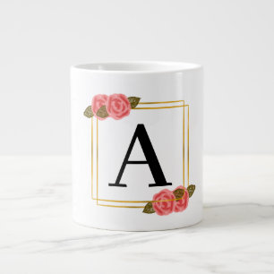 Personalized monogram letter A with golden frame  Large Coffee Mug