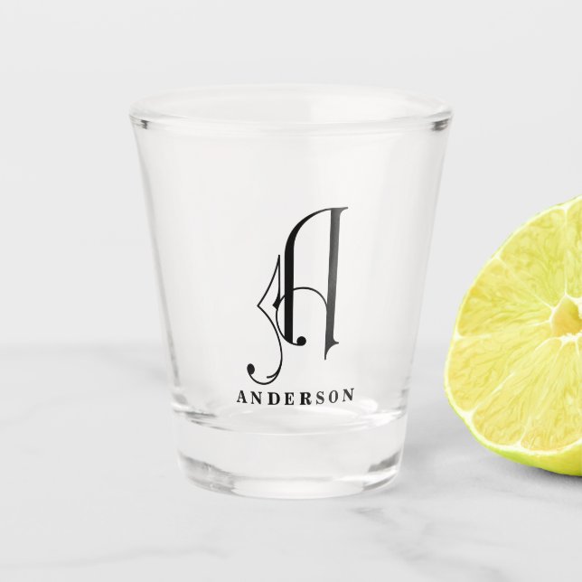 Personalized Monogram Letter A with Last Name Shot Glass (Front)