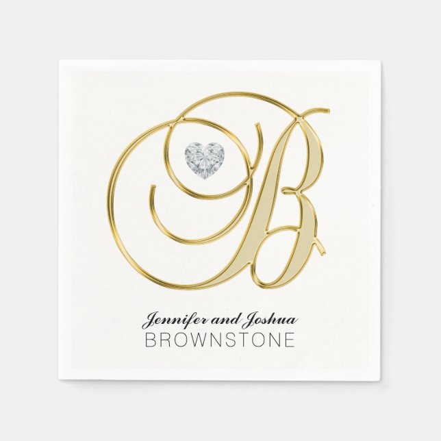 Personalized Monogram Letter B Gold White Wedding Napkin (Front)
