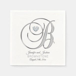 Personalized Monogram Letter B Silver Wedding Napkin