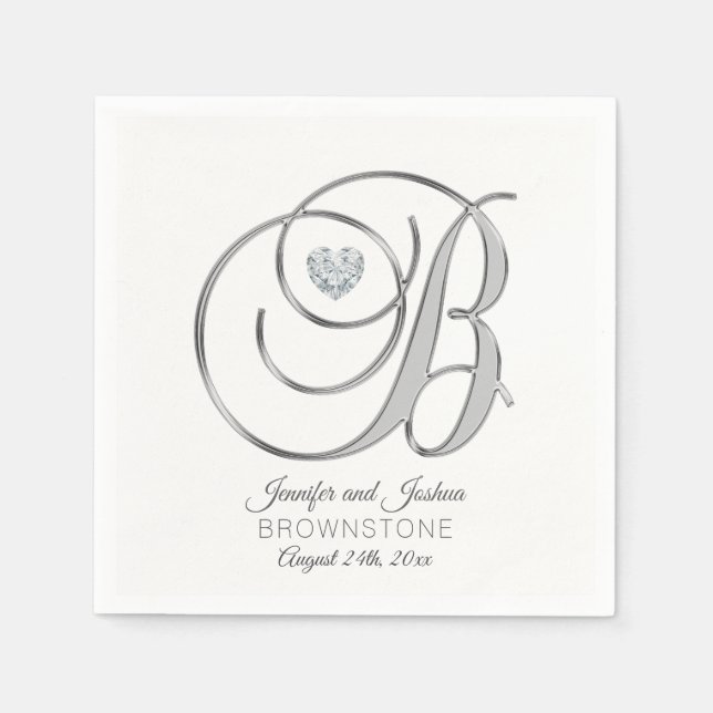 Personalized Monogram Letter B Silver Wedding Napkin (Front)