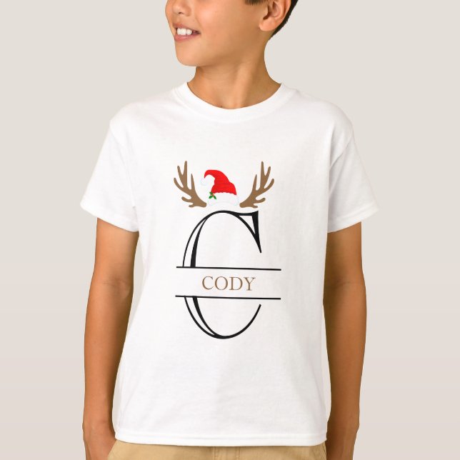 Personalized Monogram Letter C Antlers Christmas  T-Shirt (Front)