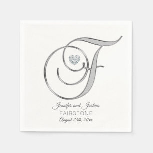 Personalized Monogram Letter F Silver Wedding Napkin