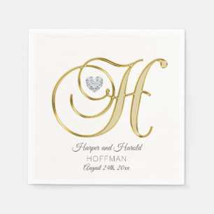 Personalized Monogram Letter H Gold Wedding Napkin