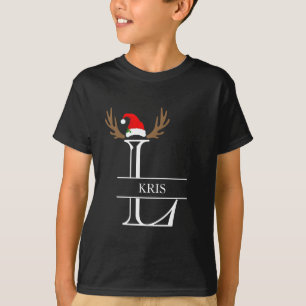 Personalized Monogram Letter L Festive Christmas  T-Shirt