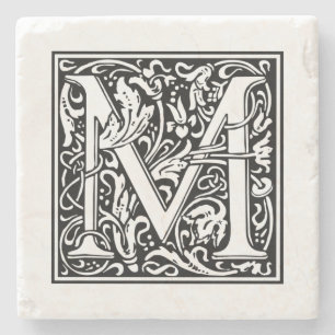 Personalized Monogram Letter M Wedding Birthday Stone Coaster